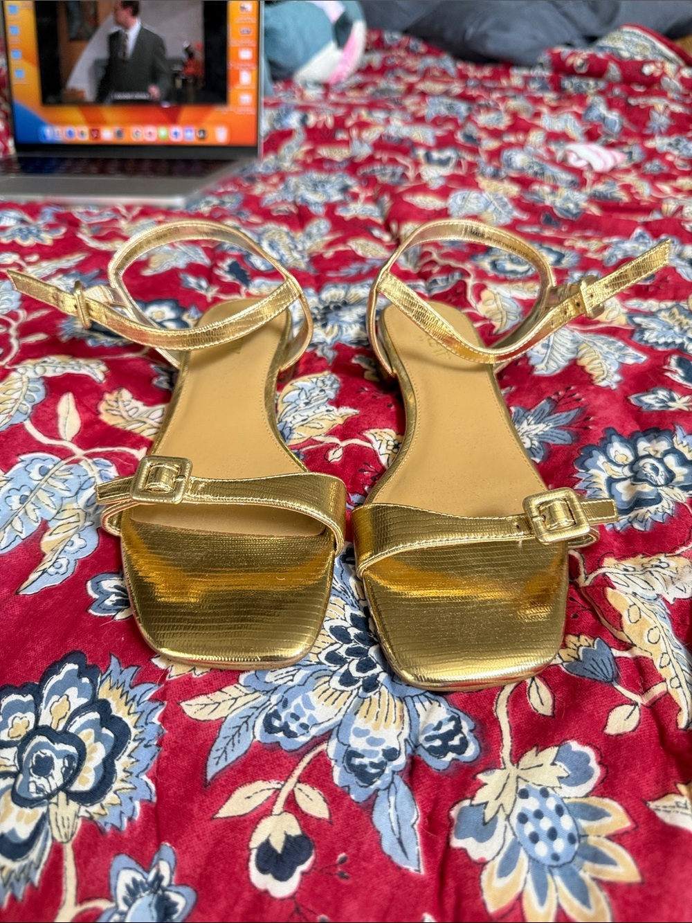 J. Crew Metallic Gold Strappy Square-Toe Sandals